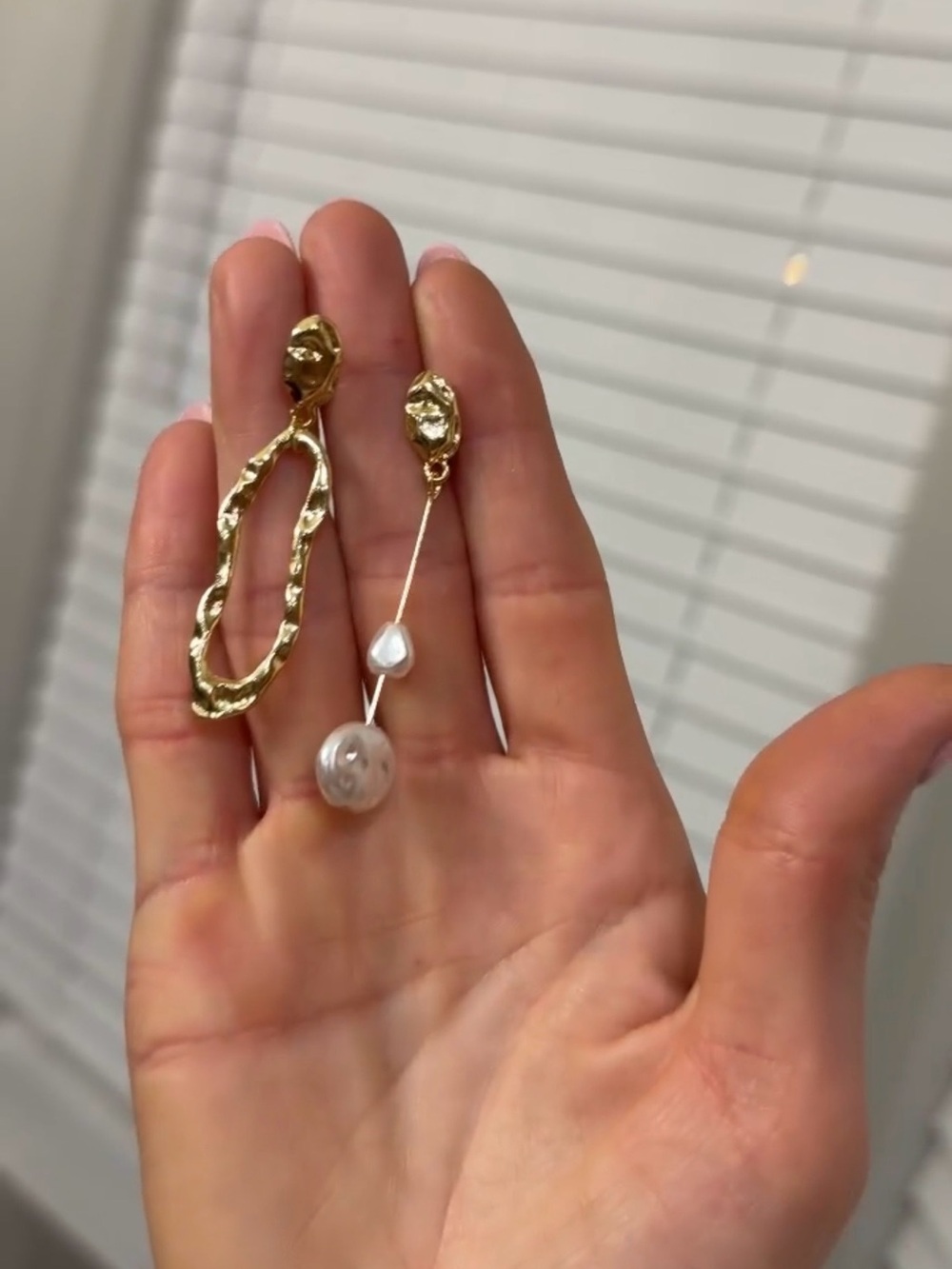 Gold Asymmetric Pearl Drop Earrings